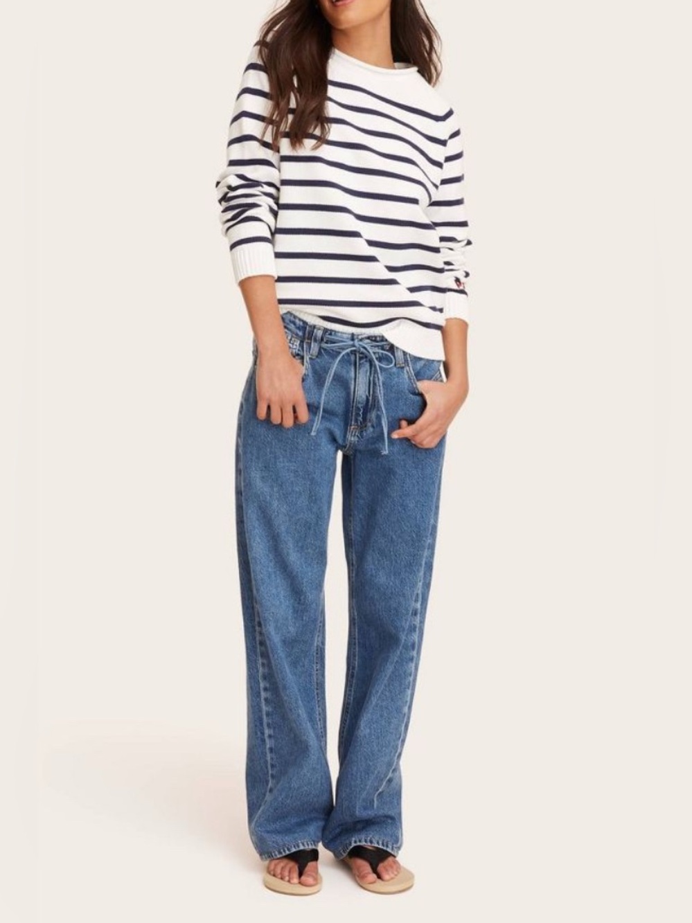 Parke Women's Mid-Rise Drawstring Baggy Jeans